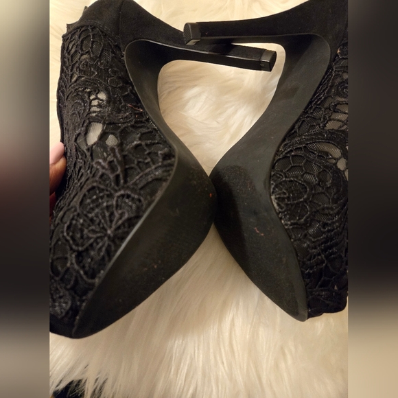 Apt 9 Women's Black Heels shoes open toe Embroidery Lace  Stiletto Size 8 M - Picture 12 of 16